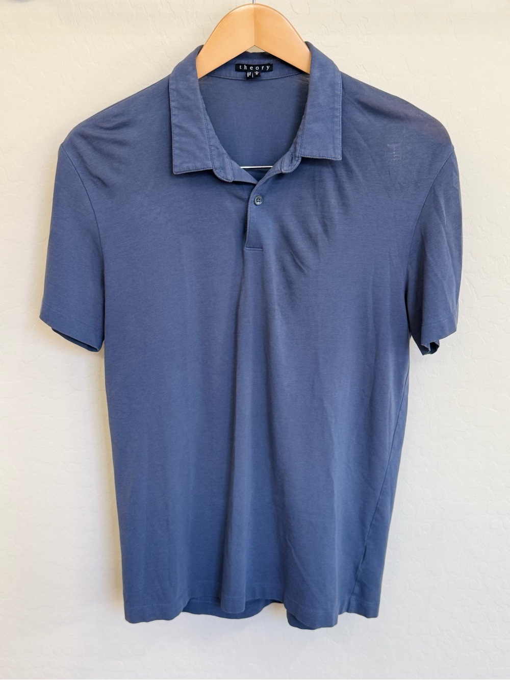 Theory Men's Muted Slate Blue Cotton Elastane Polo Shirt Size M Made in Peru
